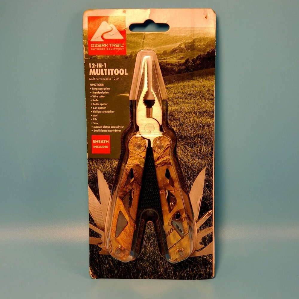 Ozark Trail 12-in-1 Multitool with Sheath & Camo Mossy Oak Handle NEW